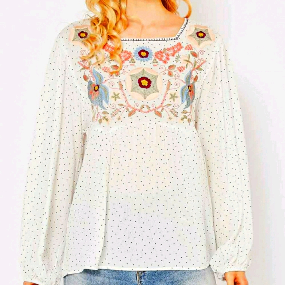 Embroidered Bib Polka Dot Top